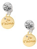 Gold-tone Je T'aime Disc - Crystal Clip on Earrings: Color Choice - Red, Green, Blue, Purple, Pink, Clear, Black