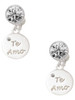 Silver Plated Te Amo Disc - Crystal Clip on Earrings: Color Choice - Red, Green, Blue, Purple, Pink, Clear, Black
