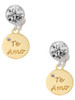 Gold-tone Te Amo Disc - Crystal Clip on Earrings: Color Choice - Red, Green, Blue, Purple, Pink, Clear, Black
