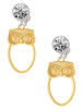 Gold-tone Large Owl Outline - Crystal Clip on Earrings