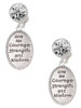 Give Me Courage Strength Wisdom Medallion - Crystal Clip on Earrings: Color Choice - Red, Green, Blue, Purple, Pink, Clear, Black