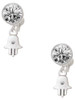 Silver Plated Mini Hamsa Hand - Crystal Clip on Earrings: Color Choice - Red, Green, Blue, Purple, Pink, Clear, Black