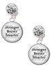 Silver Plated Domed Stronger Braver Smarter - Crystal Clip on Earrings