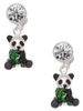 Silver Plated Enamel Sitting Panda - Crystal Clip on Earrings: Color Choice - Red, Green, Blue, Purple, Pink, Clear, Black