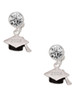 Silver Plated 3-D Graduation Hat with 2024 - Crystal Clip on Earrings: Color Choice - Red, Green, Blue, Purple, Pink, Clear, Black