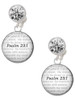 Silver Plated Domed Psalm 23:1 - Crystal Clip on Earrings: Color Choice - Red, Green, Blue, Purple, Pink, Clear, Black