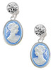 Silver Plated Small Blue Oval Cameo - Crystal Clip on Earrings: Color Choice - Red, Green, Blue, Purple, Pink, Clear, Black