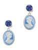 Silver Plated Small Blue Oval Cameo - Crystal Clip on Earrings