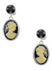Silver Plated Small Black Oval Cameo - Crystal Clip on Earrings