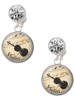 Silver Plated Domed Music - Violin - Crystal Clip on Earrings: Color Choice - Red, Green, Blue, Purple, Pink, Clear, Black
