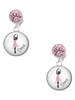 Silver Plated Domed Pink Ballet Dancer - Crystal Clip on Earrings
