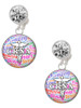 Silver Plated Domed Multi Color CRNA - Crystal Clip on Earrings: Color Choice - Red, Green, Blue, Purple, Pink, Clear, Black