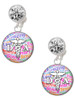 Silver Plated Domed Multi Color DA - Crystal Clip on Earrings: Color Choice - Red, Green, Blue, Purple, Pink, Clear, Black