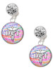 Silver Plated Domed Multi Color DPT - Crystal Clip on Earrings: Color Choice - Red, Green, Blue, Purple, Pink, Clear, Black