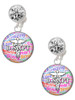 Silver Plated Domed Multi Color DScPT - Crystal Clip on Earrings: Color Choice - Red, Green, Blue, Purple, Pink, Clear, Black