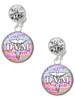 Silver Plated Domed Multi Color DVM - Crystal Clip on Earrings: Color Choice - Red, Green, Blue, Purple, Pink, Clear, Black