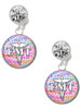 Silver Plated Domed Multi Color EMT - Crystal Clip on Earrings: Color Choice - Red, Green, Blue, Purple, Pink, Clear, Black