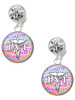 Silver Plated Domed Multi Color LVT - Crystal Clip on Earrings: Color Choice - Red, Green, Blue, Purple, Pink, Clear, Black