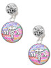 Silver Plated Domed Multi Color MA - Crystal Clip on Earrings: Color Choice - Red, Green, Blue, Purple, Pink, Clear, Black
