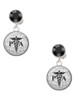 Silver Plated Domed Black PA - Crystal Clip on Earrings