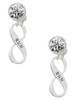 Silver Plated Run Infinity Sign - Crystal Clip on Earrings: Color Choice - Red, Green, Blue, Purple, Pink, Clear, Black
