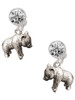 Silver Plated Panda Bear Standing - Crystal Clip on Earrings: Color Choice - Red, Green, Blue, Purple, Pink, Clear, Black