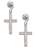 Stainless Steel Proverbs 3:15 - She is Precious Engraved Cross - Crystal Clip on Earrings