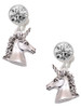 Silver Plated 3-D Unicorn Head - Crystal Clip on Earrings