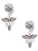 Silver Plated EMT Caduceus - Crystal Clip on Earrings: Color Choice - Red, Green, Blue, Purple, Pink, Clear, Black