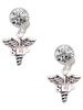 Silver Plated SLP Caduceus - Crystal Clip on Earrings: Color Choice - Red, Green, Blue, Purple, Pink, Clear, Black