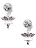 Silver Plated Engravable Caduceus - Crystal Clip on Earrings