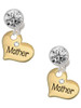 Gold-tone Large Mother Heart with Crystal - Crystal Clip on Earrings