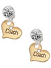 Gold-tone Large Coach Heart with Crystal - Crystal Clip on Earrings: Color Choice - Red, Green, Blue, Purple, Pink, Clear, Black