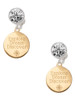 Gold-tone Engraved Explore Dream Discover Disc - Crystal Clip on Earrings