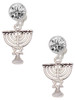 Silver Plated 3-D Menorah - Crystal Clip on Earrings