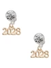 Gold-tone Horizontal Year 2028 - Crystal Clip on Earrings: Color Choice - Red, Green, Blue, Purple, Pink, Clear, Black