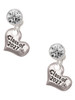 Silver Plated Class of 2027 Heart - Crystal Clip on Earrings: Color Choice - Red, Green, Blue, Purple, Pink, Clear, Black