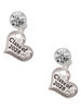 Silver Plated Class of 2028 Heart - Crystal Clip on Earrings: Color Choice - Red, Green, Blue, Purple, Pink, Clear, Black