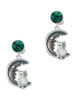 Silver Plated Large Crystal Owl Sitting on Black Moon - Crystal Clip on Earrings