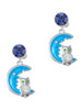 Silver Plated Large Clear Crystal Owl on Hot Blue Moon - Crystal Clip on Earrings