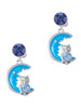 Silver Plated Large Blue Owl on Hot Blue Moon - Crystal Clip on Earrings