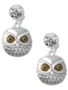 Silver Plated Large Round Owl with Green Crystal Eyes - Crystal Clip on Earrings: Color Choice - Red, Green, Blue, Purple, Pink, Clear, Black