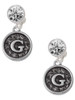 Silver Plated Antiqued Round Seal - Initial - G - Crystal Clip on Earrings