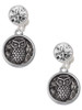 Silver Plated Antiqued Round Seal - Owl - Crystal Clip on Earrings