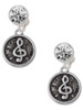 Silver Plated Antiqued Round Seal - Clef - Crystal Clip on Earrings