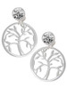 Silver Plated Tree of Life in Circle - Crystal Clip on Earrings