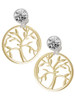 Gold-tone Tree of Life in Circle - Crystal Clip on Earrings: Color Choice - Red, Green, Blue, Purple, Pink, Clear, Black