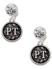 Silver Plated Physical Therapist Caduceus Seal - PT - Crystal Clip on Earrings: Color Choice - Red, Green, Blue, Purple, Pink, Clear, Black