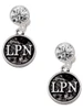 Silver Plated Nurse Caduceus Seal - LPN - Crystal Clip on Earrings: Color Choice - Red, Green, Blue, Purple, Pink, Clear, Black