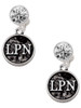 Silver Plated Nurse Caduceus Seal - LPN - Crystal Clip on Earrings